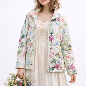 Coldwater Creek Quilted Foral Light Jacket Size Medium